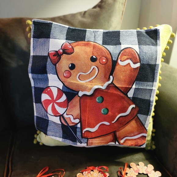 Festive Gingerbread Pillow Covers - Red and Green - Picture 3 of 3